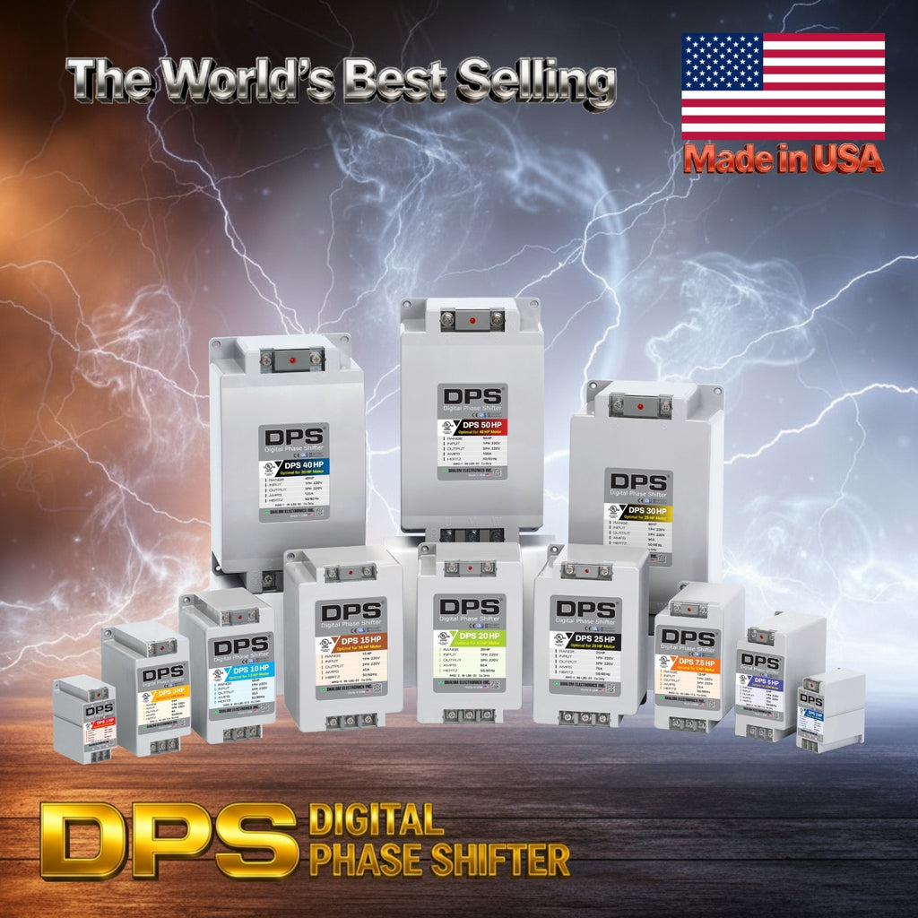 American DPS Single Phase to 3 Phase Converter, 10HP, 30A, Input/Output 200V - 240V, Digital Phase Shifter, Must Be Used for 7.5HP(5.5kW) 23A Motor, DPS Must Be dedicated to 1 Motor Only, UL-Listed