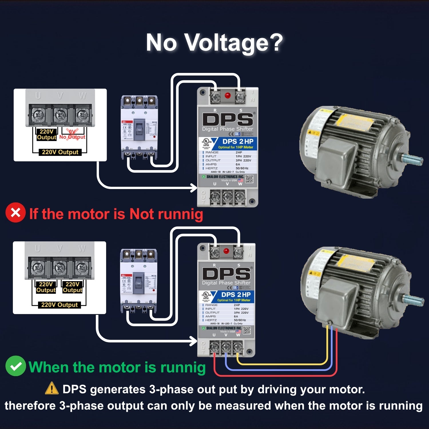 American DPS Single Phase to 3 Phase Converter, 2HP, 6A, Input/Output 200V - 240V, Digital Phase Shifter, Must Be Used for 1HP(0.75kW) 3A Motor, DPS Must Be dedicated to 1 Motor Only, UL-Listed
