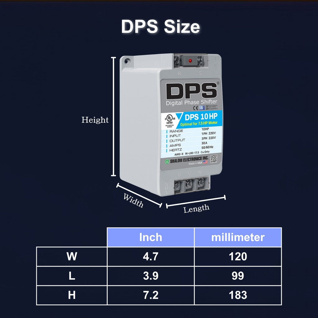 American DPS Single Phase to 3 Phase Converter, 10HP, 30A, Input/Output 200V - 240V, Digital Phase Shifter, Must Be Used for 7.5HP(5.5kW) 23A Motor, DPS Must Be dedicated to 1 Motor Only, UL-Listed