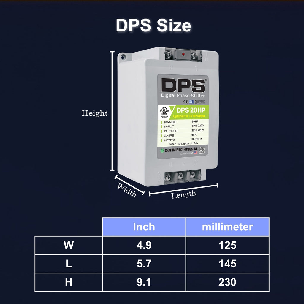 American DPS Single Phase to 3 Phase Converter, 20HP, 60A, Input/Output 200V - 240V, Digital Phase Shifter, Must Be Used for 15HP(11kW) 45A Motor, DPS Must Be dedicated to 1 Motor Only, UL-Listed