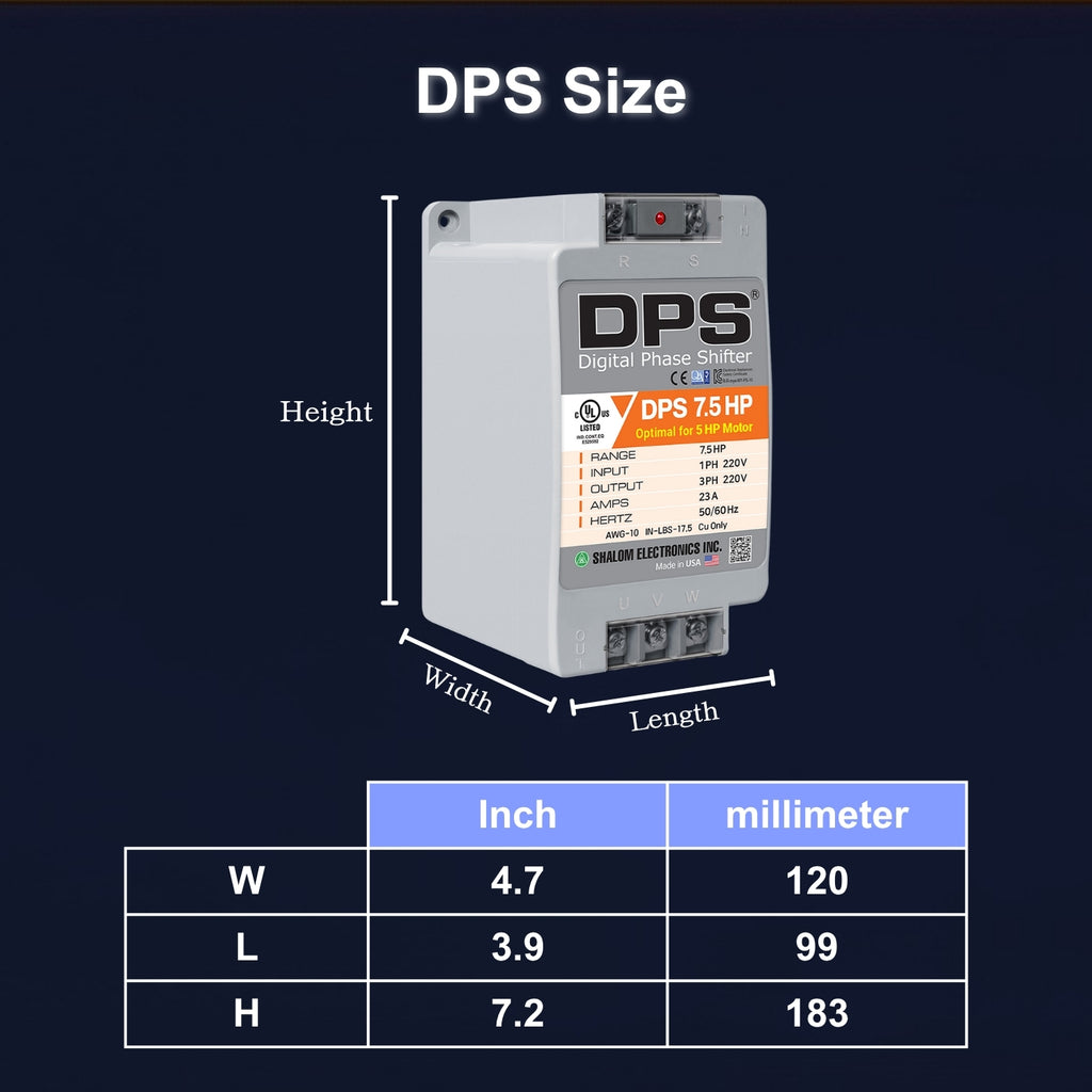 American DPS Single Phase to 3 Phase Converter, 7.5HP, 23A, Input/Output 200V - 240V, Digital Phase Shifter, Must Be Used for 5HP(3.7kW) 15A Motor, DPS Must Be dedicated to 1 Motor Only, UL-Listed