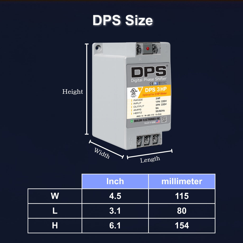 American DPS Single Phase to 3 Phase Converter, 3HP, 9A, Input/Output 200V - 240V, Digital Phase Shifter, Must Be Used for 2HP(1.5kW) 6A Motor, DPS Must Be dedicated to 1 Motor Only, UL-Listed