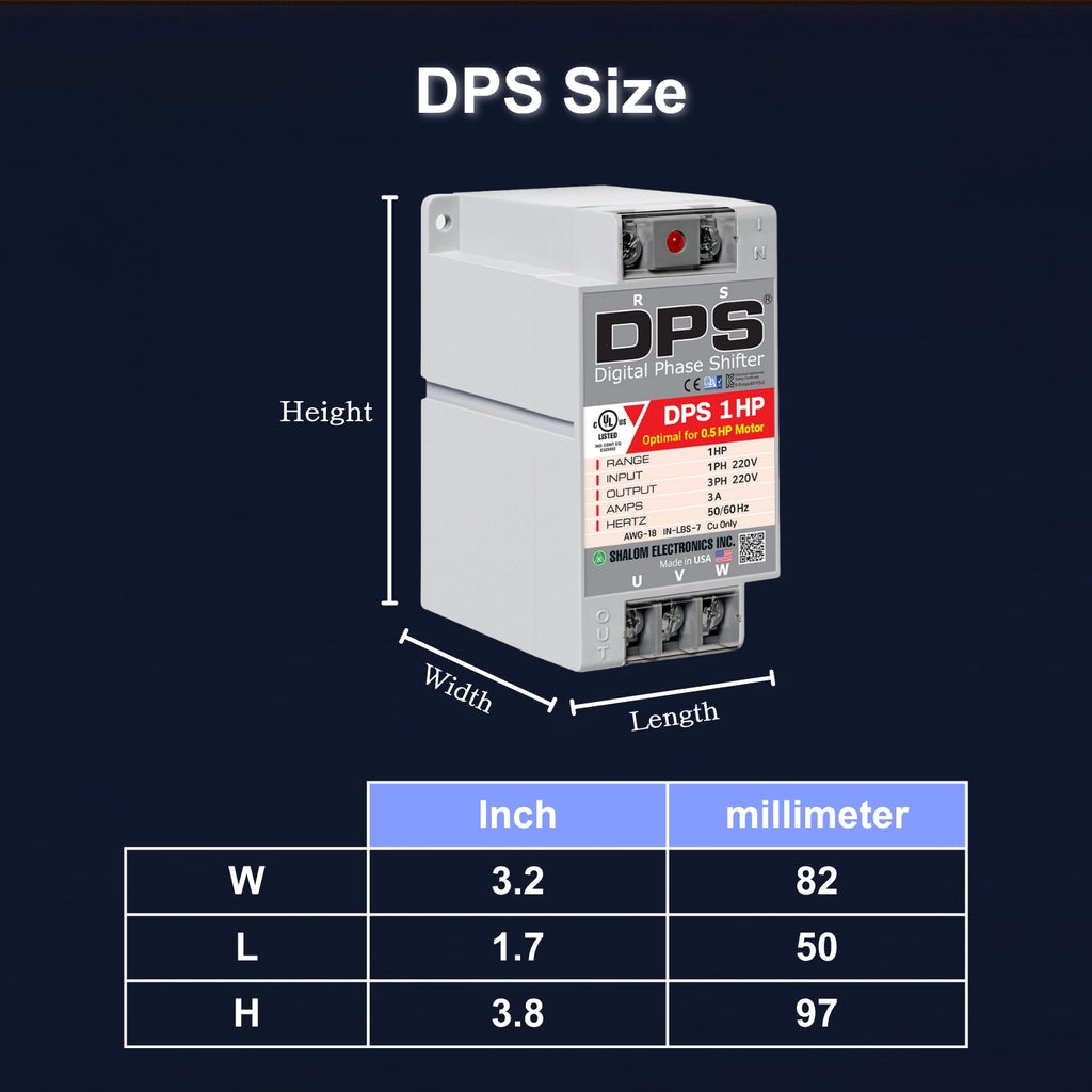 American DPS Single Phase to 3 Phase Converter, 1HP, 3A, Input/Output 200V - 240V, Digital Phase Shifter, Must Be Used for 0.5HP(0.4kW) 1.5A Motor, DPS Must Be dedicated to 1 Motor Only, UL-Listed