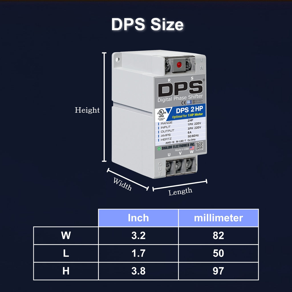 American DPS Single Phase to 3 Phase Converter, 2HP, 6A, Input/Output 200V - 240V, Digital Phase Shifter, Must Be Used for 1HP(0.75kW) 3A Motor, DPS Must Be dedicated to 1 Motor Only, UL-Listed